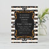 Boo Striped Black & Orange Whimsisches Halloween Einladung (Stehend Vorderseite)