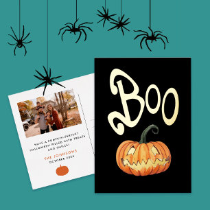 Boo Süß Lustiges Halloween Spooktacular Orange Kür Folien Feiertagspostkarte