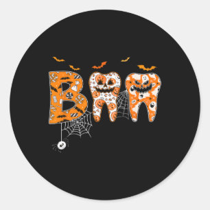 Boo Teeth Pumpkin Dentist Zahnhygienist Hallowe Runder Aufkleber