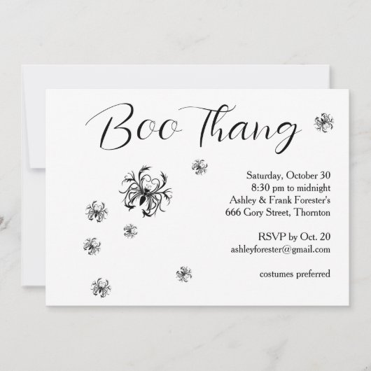 Boo Thang Creepy Spiders Halloween-Party Einladung (Vorderseite)