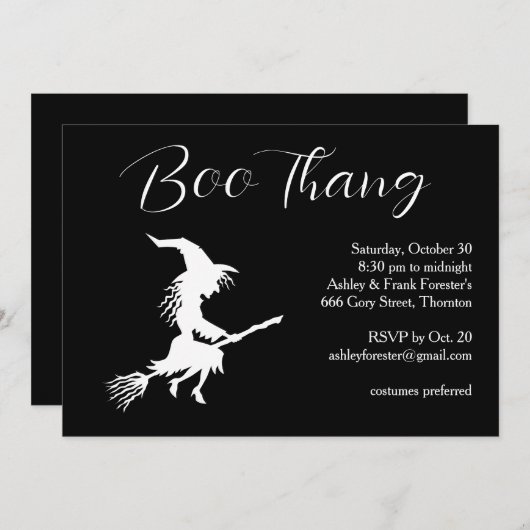 Boo Thang Flying Hexe-Halloween-Party Einladung (Vorne/Hinten)