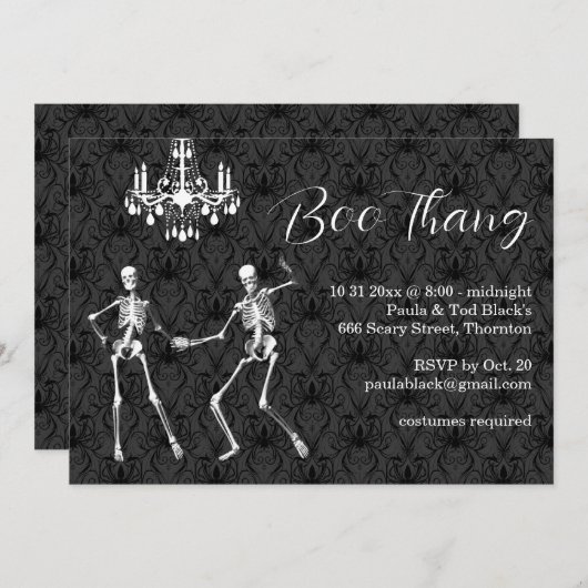 Boo Thang Glamour Skeletts Halloween-Party Einladung (Vorne/Hinten)