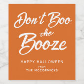Boo the Booze Funny Halloween nicht Personalisiert Weinetikett (Einzelnes Label)