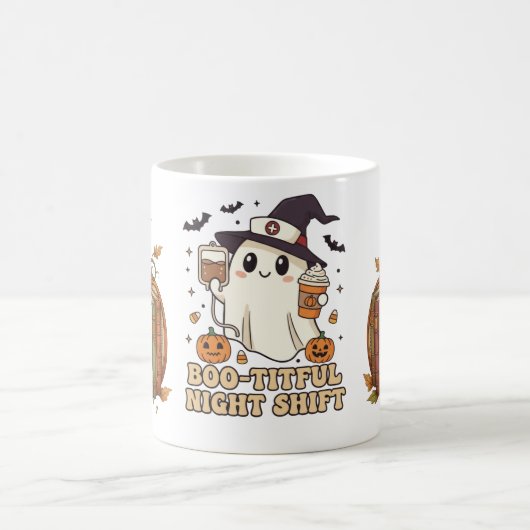 Boo-tiful Nurse Ghost Pumpkin Night Shift Mug Kaffeetasse (Mittel)