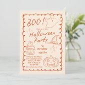 Boo! Trendy Hand Drawn Sketchy Halloween-Party Einladung (Stehend Vorderseite)