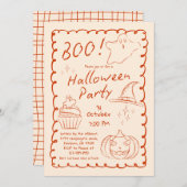 Boo! Trendy Hand Drawn Sketchy Halloween-Party Einladung (Vorne/Hinten)