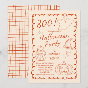 Boo! Trendy Hand Drawn Sketchy Halloween-Party Einladung