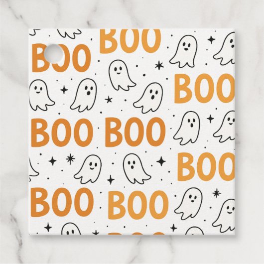 BOO Typografie Playful White Ghosts Halloween Geschenkanhänger (Vorderseite)