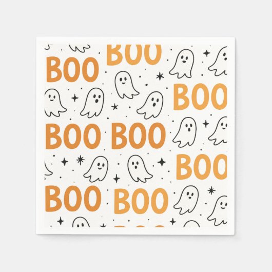 BOO Typografie Playful White Ghosts Halloween Serviette (Vorderseite)