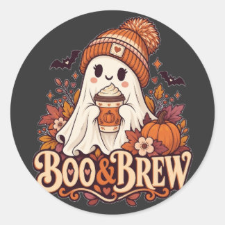 Boo und Brau Gespenst Halloween Runder Aufkleber