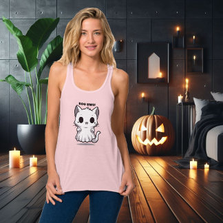 BOO UWU! Chibi Ghost Cat Halloween Illustration Tank Top