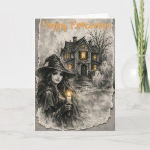 BOO! Verhexte Hexe & Haus Halloween Karte