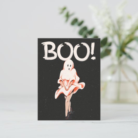 Boo! Vintag Ghost Costume Halloween Postkarte (Stehend Vorderseite)