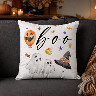 Boo-Wasserfarbe-Geister und Hexenhut Halloween Kissen
