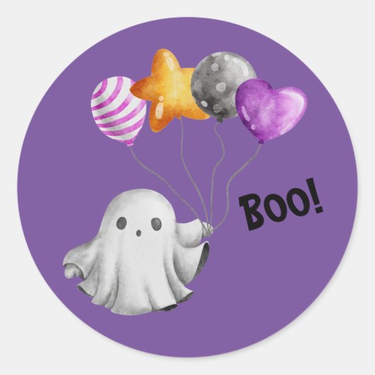 Boo! Whimsical Geist mit Balloons Runder Aufkleber (Vorderseite)