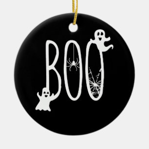 Boo Whimsical Geister & Spinne Halloween Schwarz Keramik Ornament