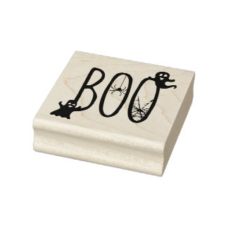Boo Whimsical Spooky Ghost & Spider Halloween Gummistempel