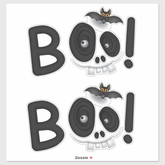 BOO with a Bite – Bat & Skull Halloween Lettering Aufkleber (Blatt)