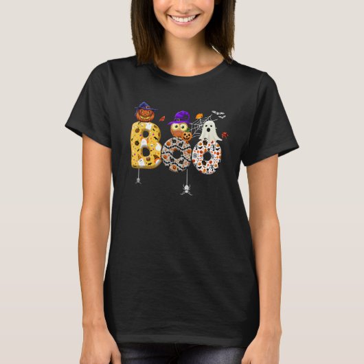 Boo With Spiders And Pumpkin Witch Hat Cute Ghost T-Shirt (Vorderseite)