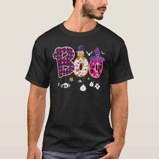 Boo With Spiders And Witch Hat Halloween 1 T-Shirt (Vorderseite)
