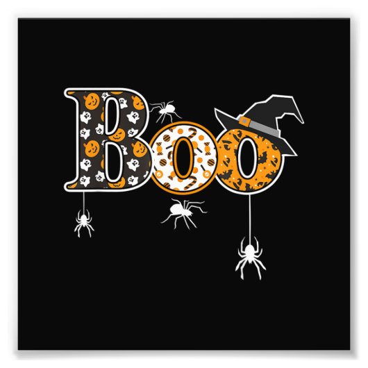 Boo With Spiders And Witch Hat Halloween Fotodruck (Vorne)