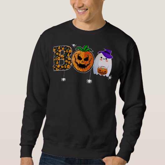 Boo With Spiders Ghost Pumpkin And Witch Hat Hallo Sweatshirt (Vorderseite)