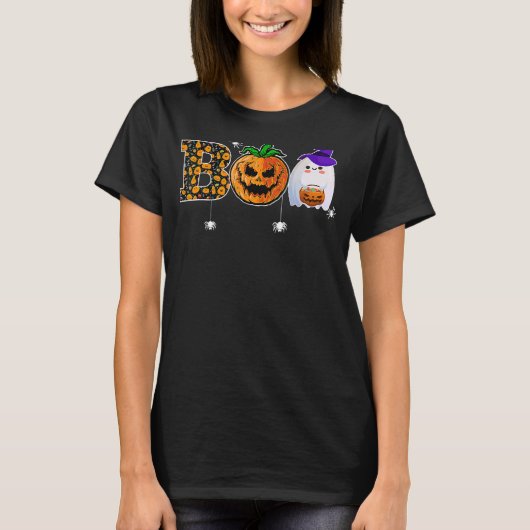 Boo With Spiders Ghost Pumpkin And Witch Hat Hallo T-Shirt (Vorderseite)