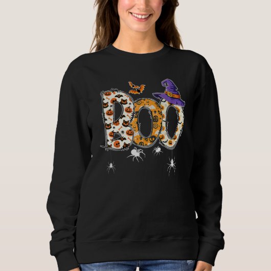 Boo With Spiders Witch Hat Halloween Costume Party Sweatshirt (Vorderseite)