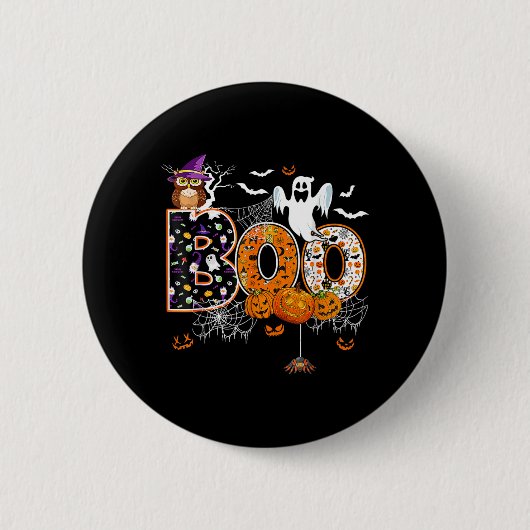 Boo y Eule Kürbis Geist Halloween Männer Frauen Ki Button (Vorderseite)