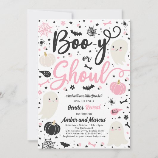 Boo-y oder Ghoul Halloween Ghost Gender Reveal Par Einladung (Vorderseite)
