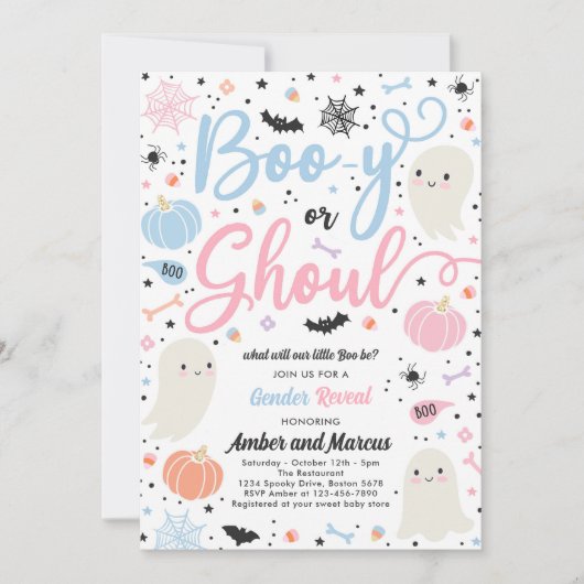 Boo-y oder Ghoul Halloween Ghost Gender Reveal Par Einladung (Vorderseite)