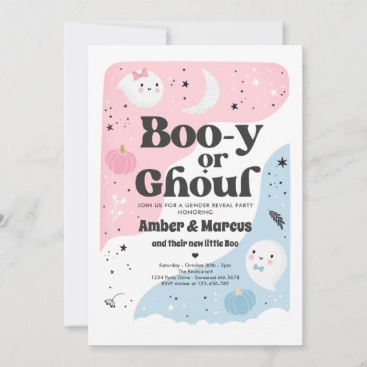 Boo-y oder Ghoul Halloween Ghost Gender Reveal Par Einladung (Vorderseite)