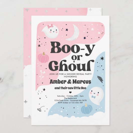 Boo-y oder Ghoul Halloween Ghost Gender Reveal Par Einladung (Vorne/Hinten)
