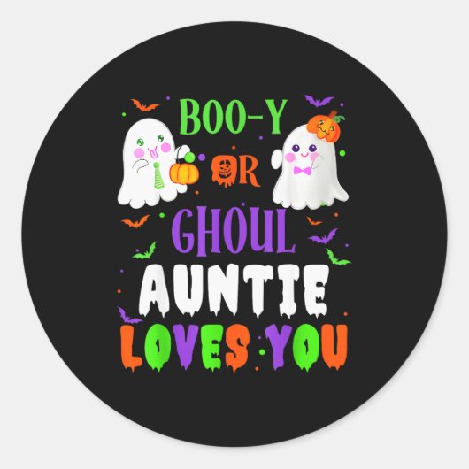 Boo-y Or Ghoul Auntie Loves You Boo Halloween Baby Runder Aufkleber (Vorderseite)