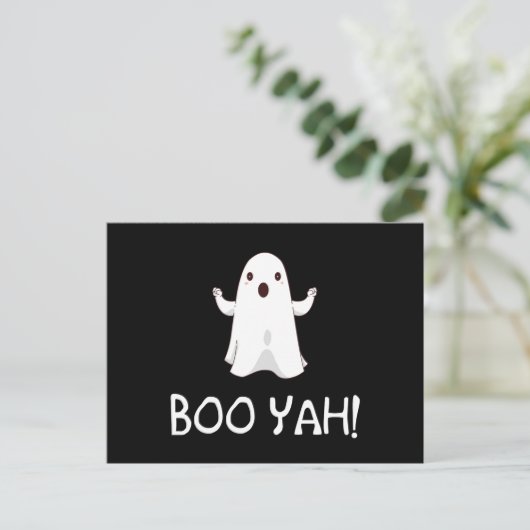 Boo Yah Funny Halloween Ghost Postkarte (Stehend Vorderseite)