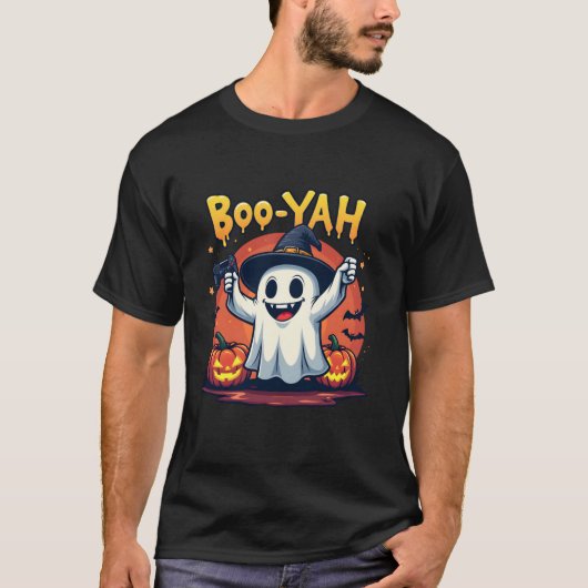 Boo Yah Spooky Gamer Ghost mit Controller Hallowe T-Shirt (Vorderseite)