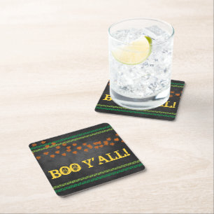 BOO Y'ALL Chalkboard-Herbstlaube SüdHalloween Rechteckiger Pappuntersetzer