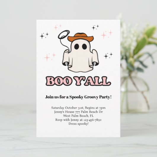 Boo Y'all Groovy Halloween-Party Einladung (Stehend Vorderseite)