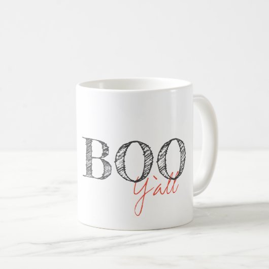 Boo Y'all Moderner Text Halloween Südlichen Spaß Kaffeetasse (VorderseiteRechts)