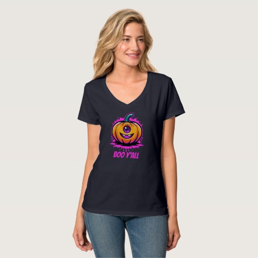 Boo Y'All, spukhaft hübsches Halloween-Design T-Shirt (Vorderseite Vollansicht)