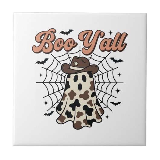 Boo Yall Western Geist Halloween Design Fliese (Vorderseite)
