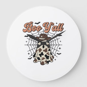 Boo Yall Western Geist Halloween Design Große Wanduhr