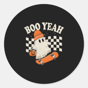 Boo Yeah Geist Skateboarding Lustiger Halloween-Ge Runder Aufkleber