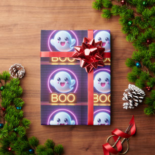BOO Yellow Halloween Ghost Geschenkpapier