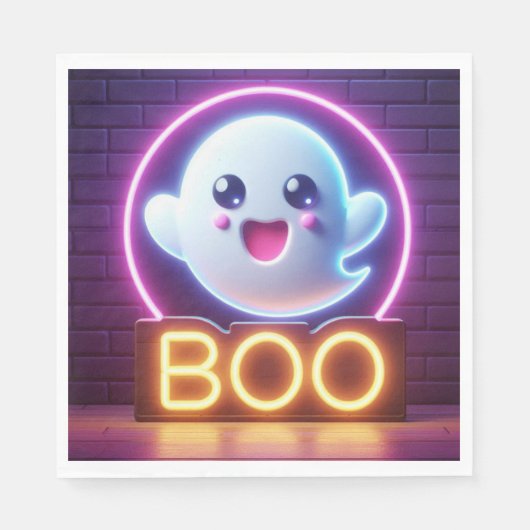 BOO Yellow Halloween Ghost Serviette (Vorderseite)