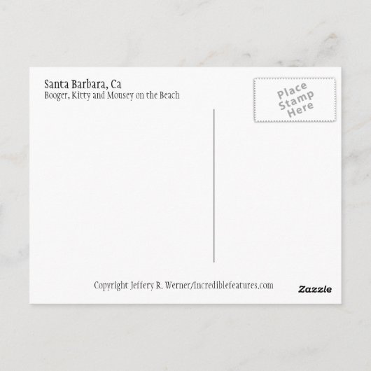 Booger, Kitty und Mousey am Strand Postkarte (Rückseite)