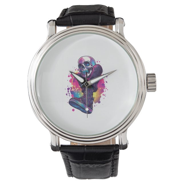Boogie Bones - Funny 70er Disco Skull Armbanduhr (Vorderseite)