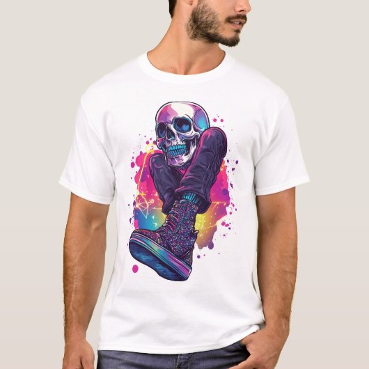 Boogie Bones � Funny 70s Disco Skull T-Shirt (Vorderseite)