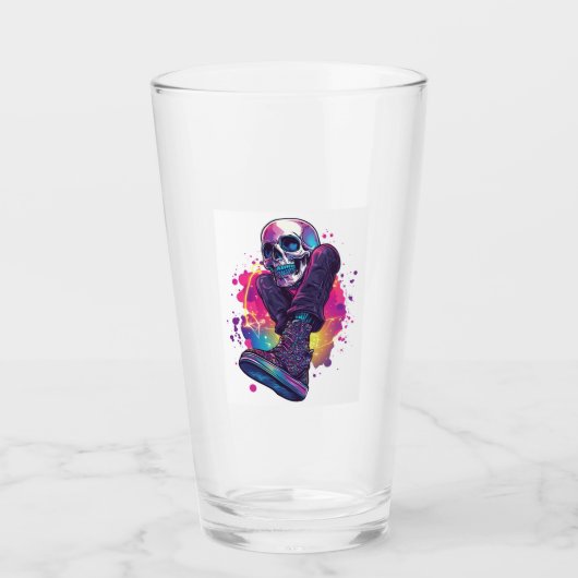 Boogie Bones � Lustiger 70er Disco-Totenkopf Glas (Vorderseite)