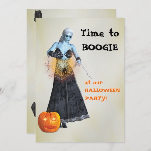 Boogie Zombie Witch Halloween-Party Einladung (Vorne/Hinten)